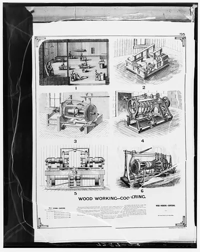 Wood Working—Coopering: barrel-making machinery engravings page