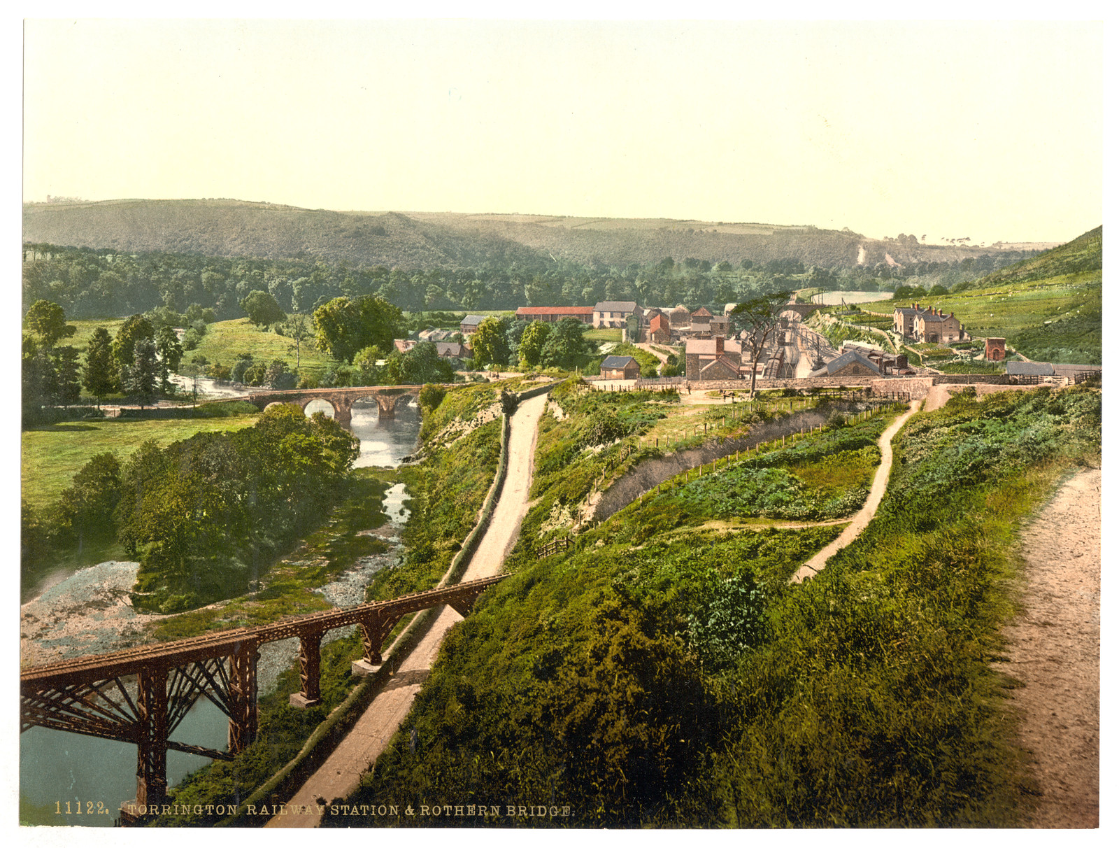Railway station and Rothern Bridge Torrington England, [between ca. 1890 and ca. 1900]. — historic print