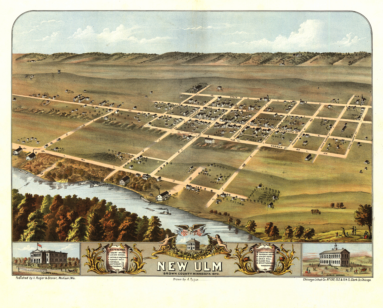 New Ulm, Minnesota, 1870, 1870 — antique map