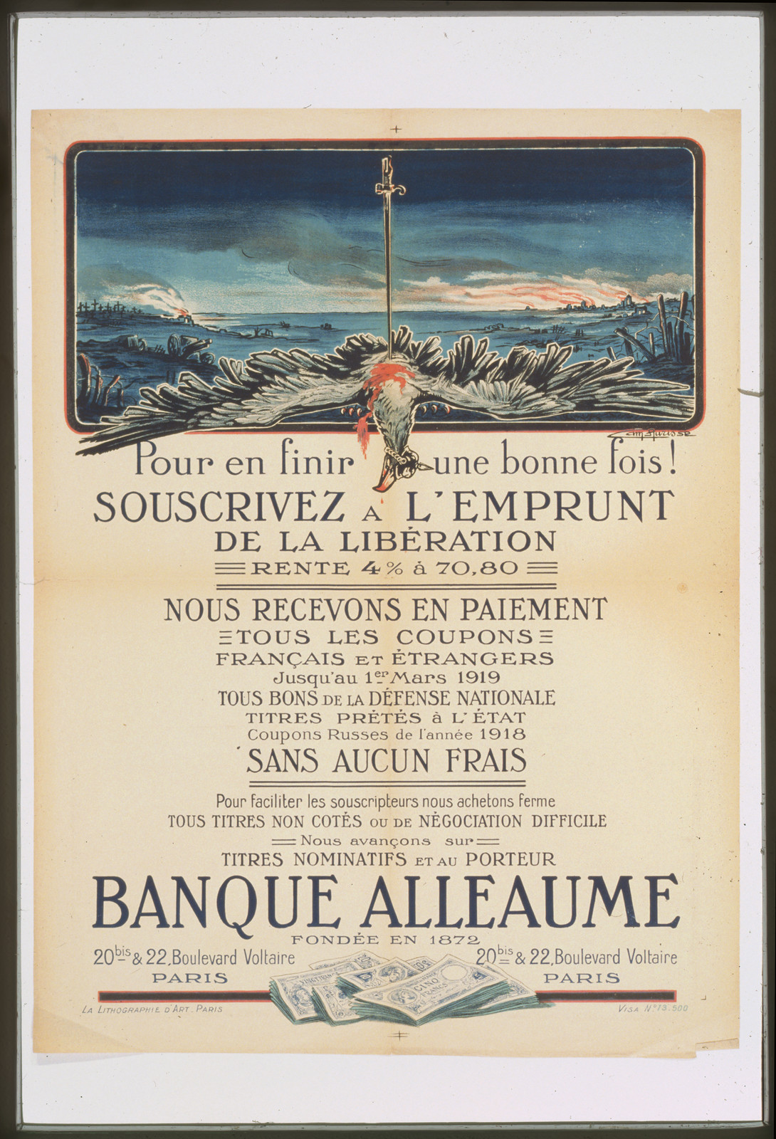 Souscrivez à l'emprunt de la libération, Banque Alleaume, Paris, 1918 — historic image
