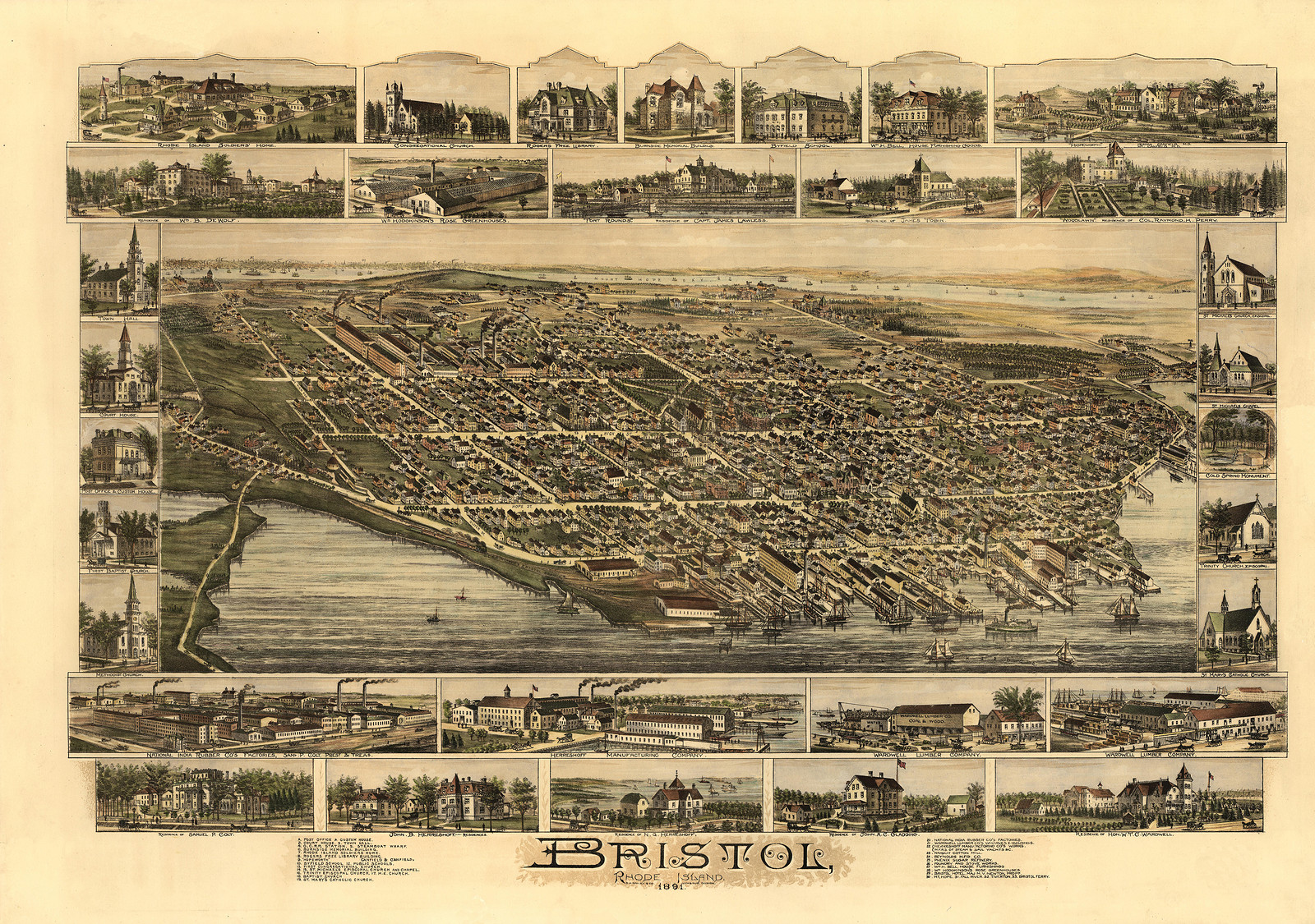 RI Bristol 1891 MAP, 1891 — antique map