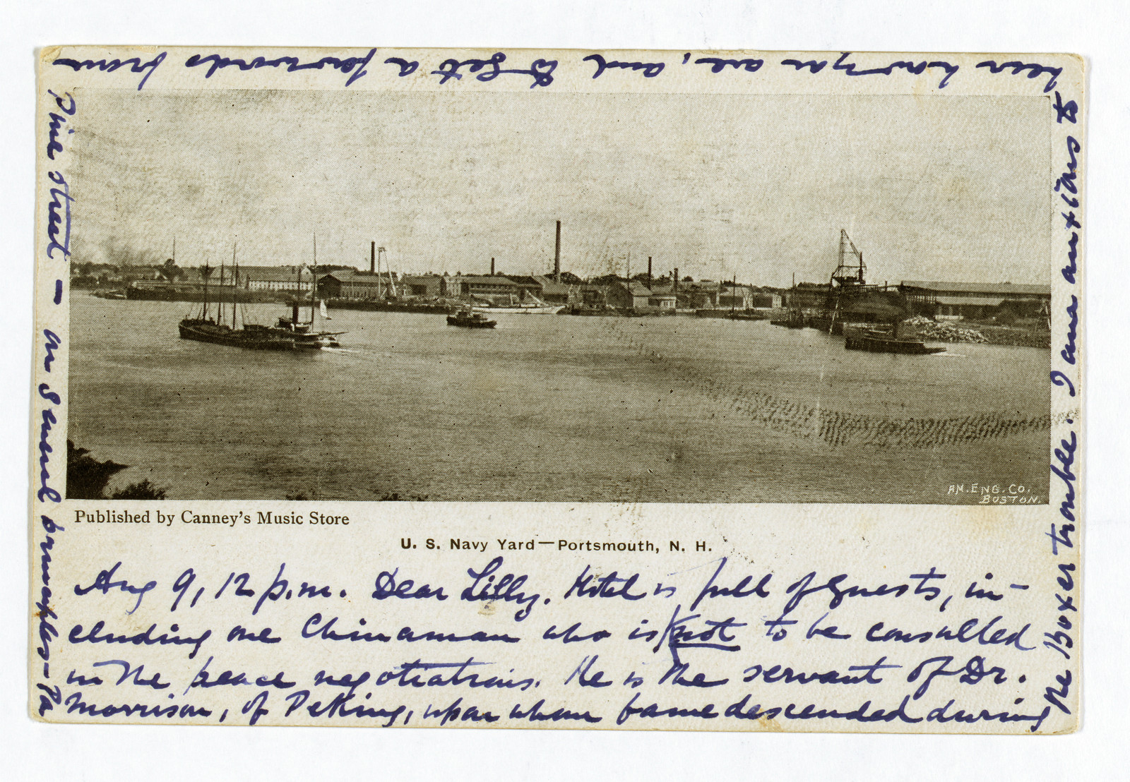 U.S. Navy Yard, Portsmouth, N.H. harbor postcard view — vintage postcard
