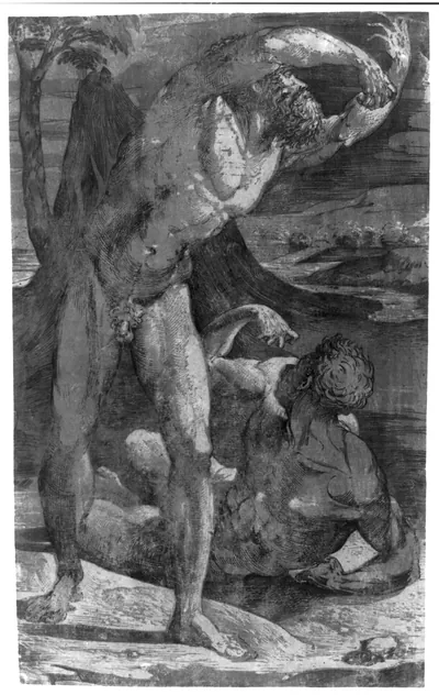 Two nude men: one standing, one reclining