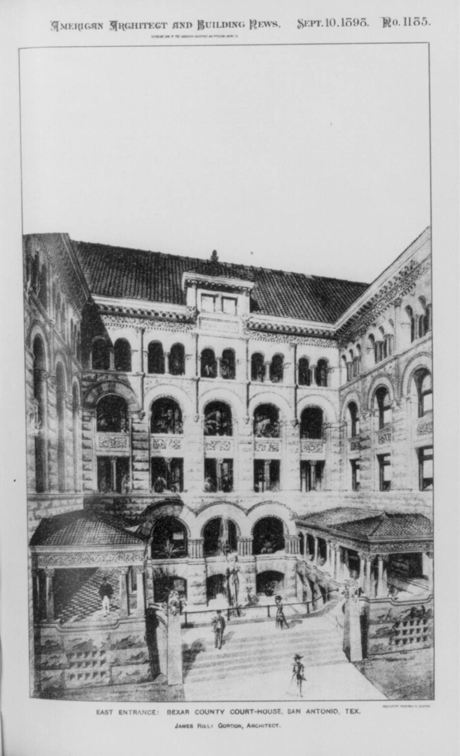 San Antonio, Texas, Bexar County Court House" east entrance", 1898 Sept. 10. — antique lithograph