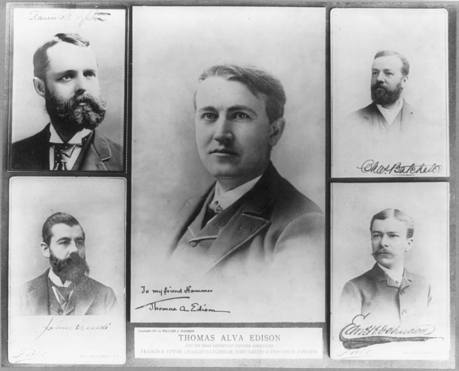 Thomas Alva Edison and his most important pioneer associates: Francis R. Upton, Charles Batchelor, John Kruesi and Edward H. Johnson, c1929. — historic photograph