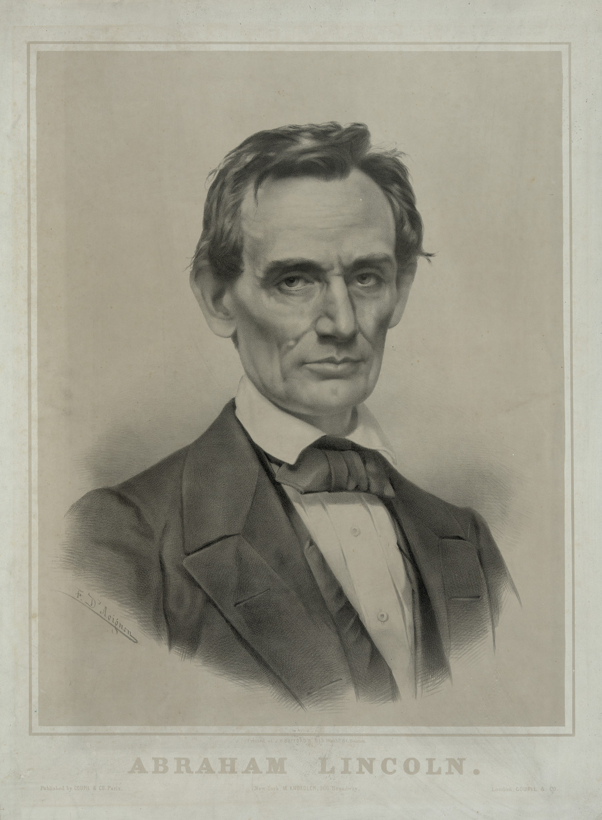 Abraham Lincoln portrait lithograph — antique lithograph