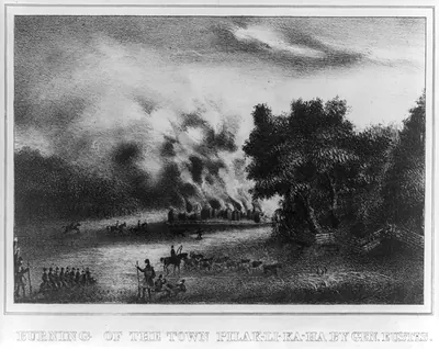 Burning of the town Pilak-li-ka-ha by Gen. Eustis