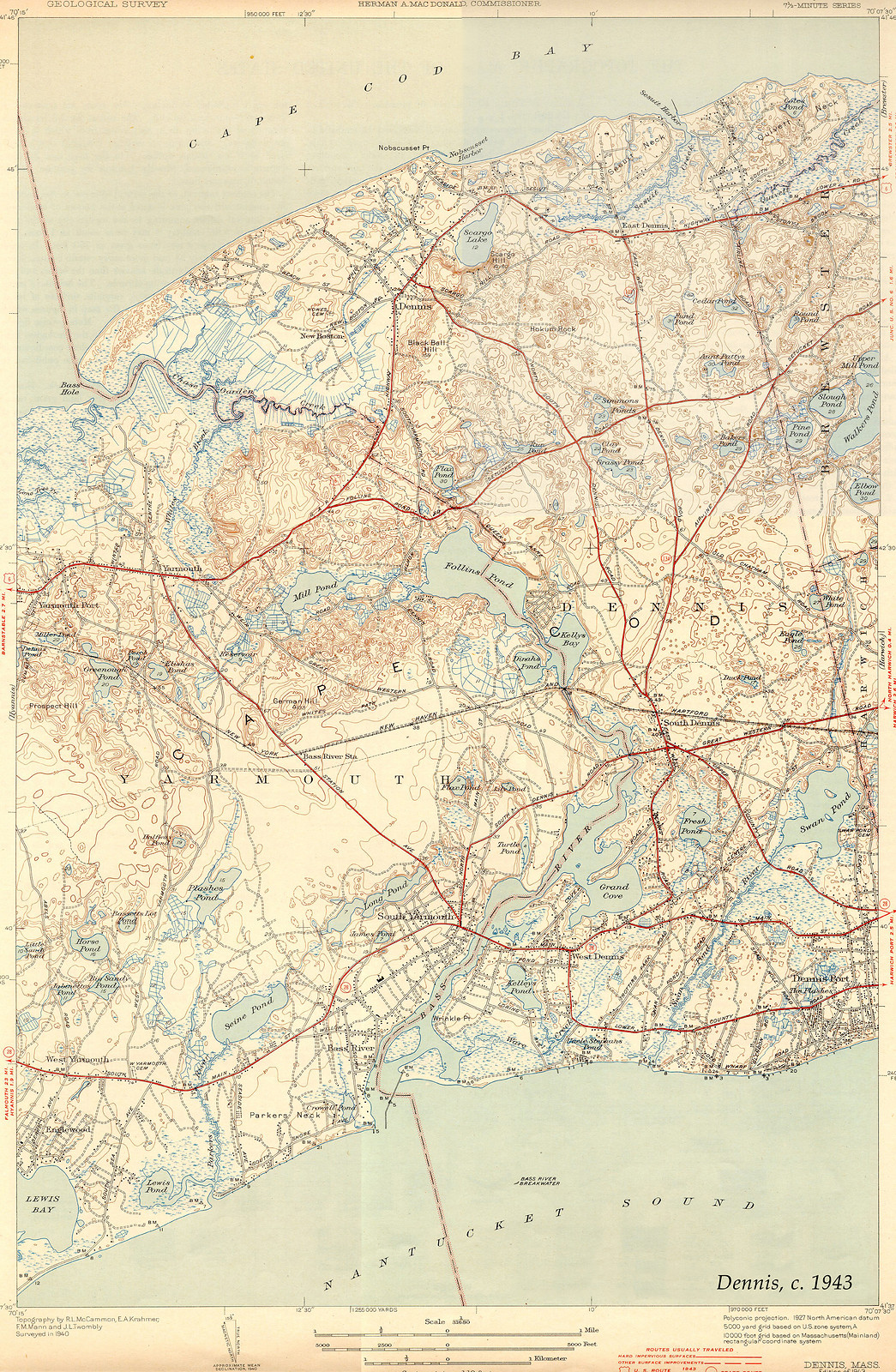 Dennis USGS 1943-GC, Massachusetts — antique map