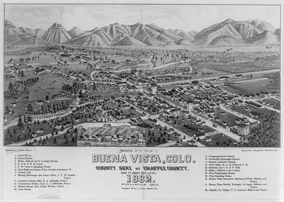Bird's eye view of Buena Vista, Colo. County Seat of Chaffee County 1882