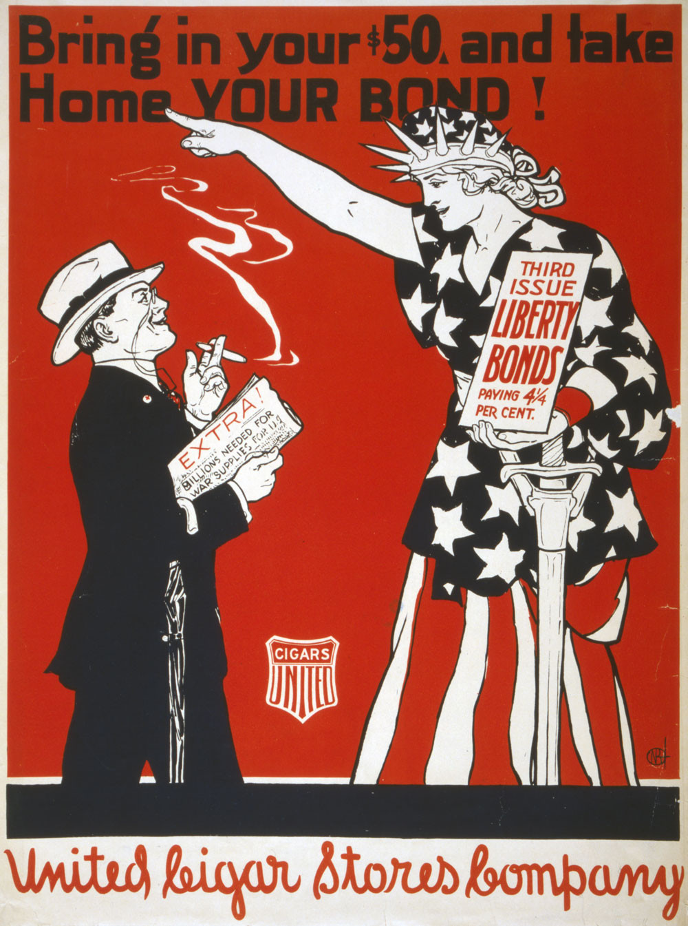 Bring in your $50, and take home your bond! Third issue Liberty Bonds paying 4 1/4 per cent., [1918] — vintage poster