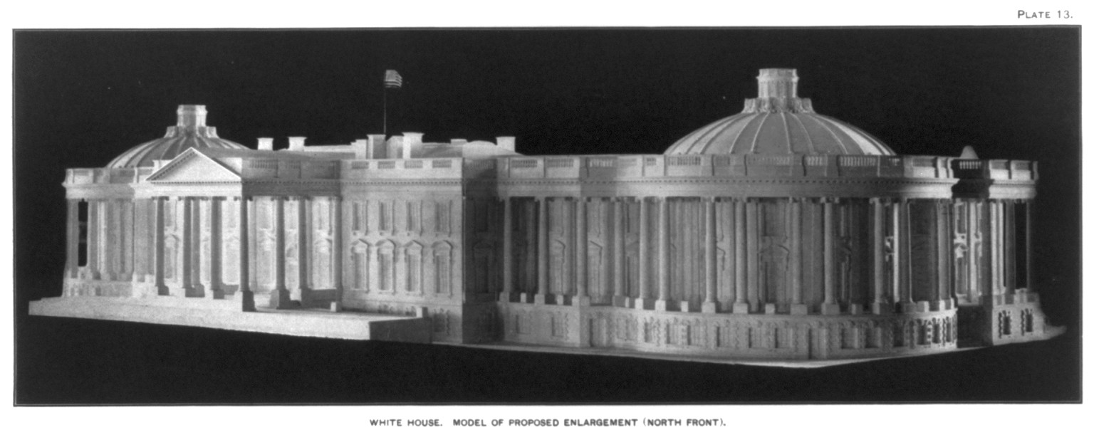 White House. Model of proposed enlargement - North Front, 1901 — historic print