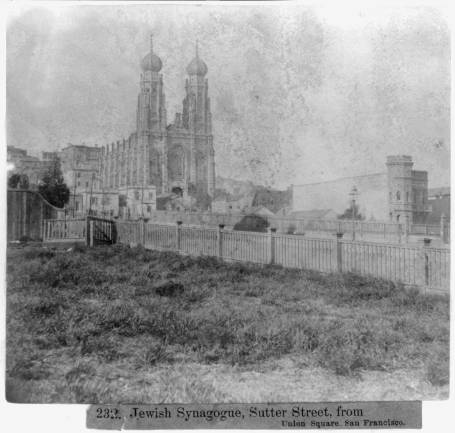Jewish Synagogue, Sutter Street, from Union Square, San Francisco, [published 1866] — historic photograph