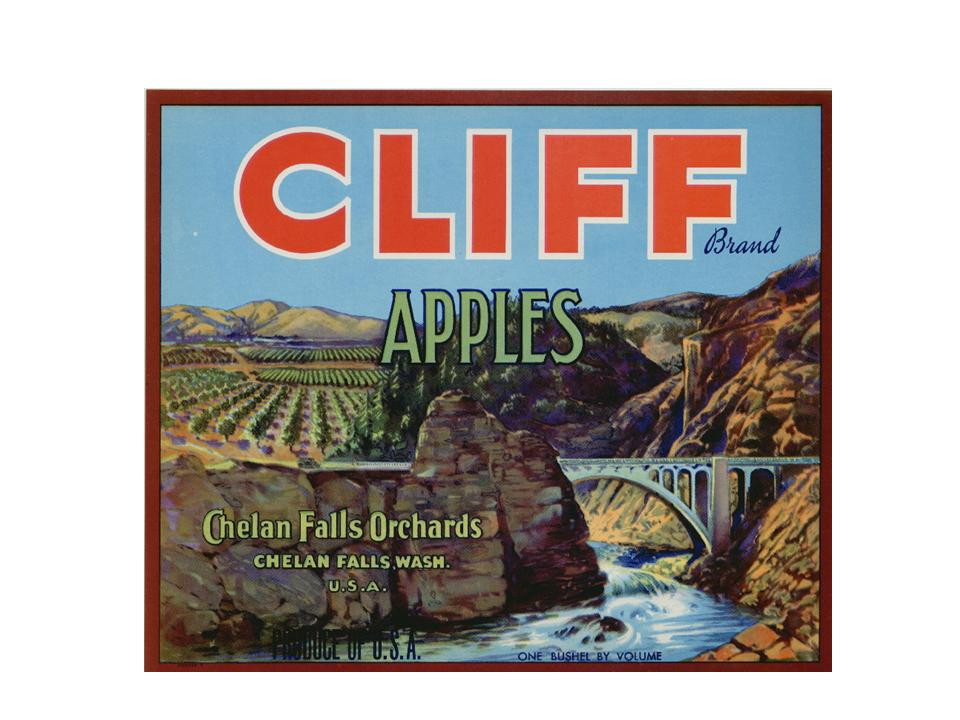 CLIFF Brand Apples crate label, Chelan Falls Orchards — historic image