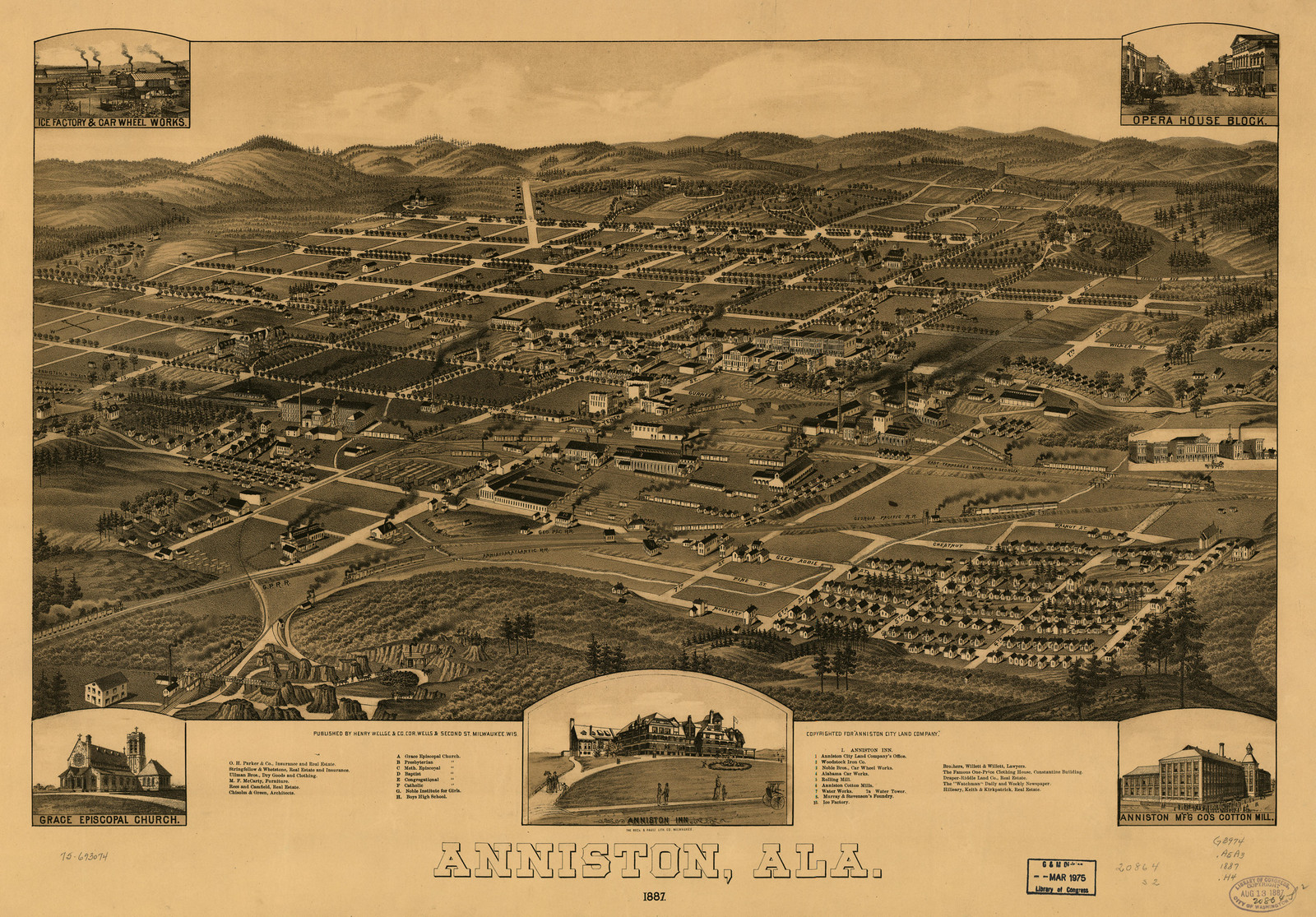 Anniston, Alabama, 1887, 1887 — antique map