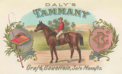 Daly's Tammany cigar label with jockey on bay horse