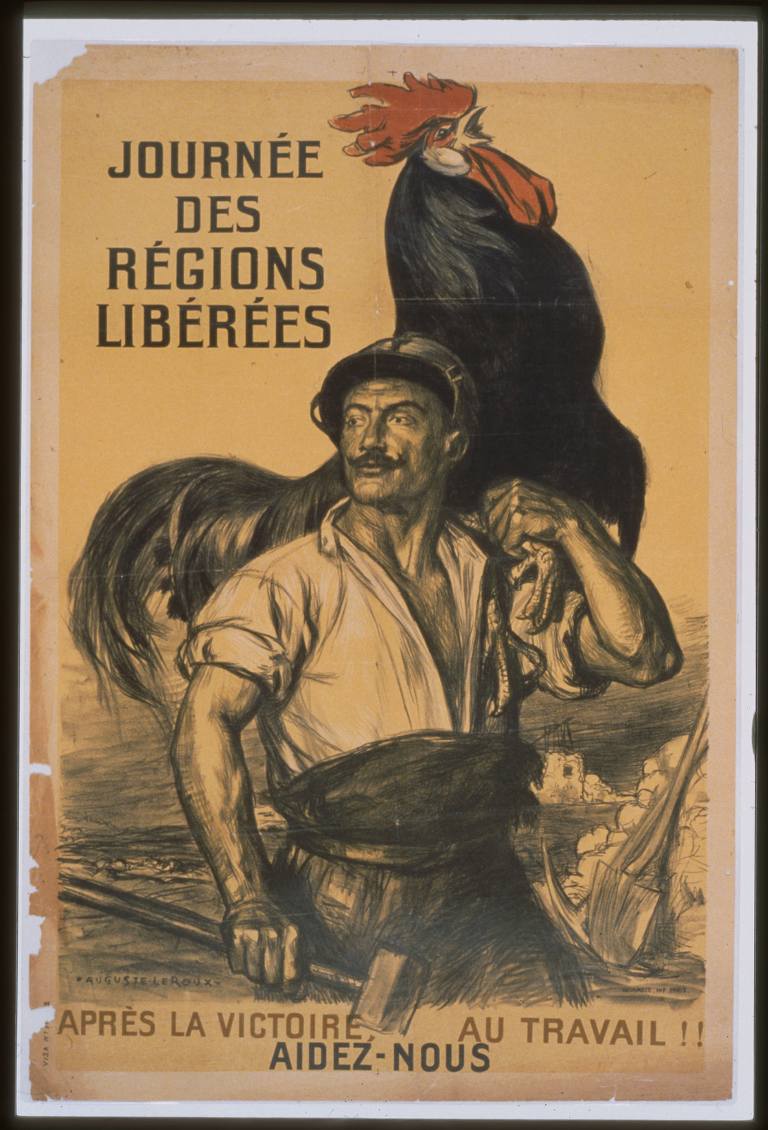 Journeacutee des Reacutegions Libeacutereacutees. Apreacutes la victoire au travail!! Aidez-nous, 1919 — vintage poster