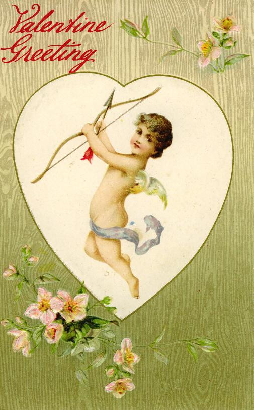 Valentine Greeting card with cupid and bow — historic image