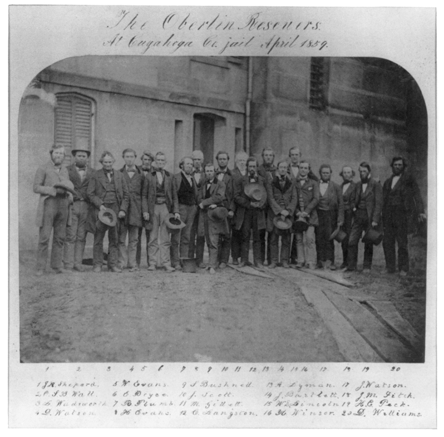 The Oberlin rescuers at Cuyahoga Co. jail, 1859 April. — historic photograph
