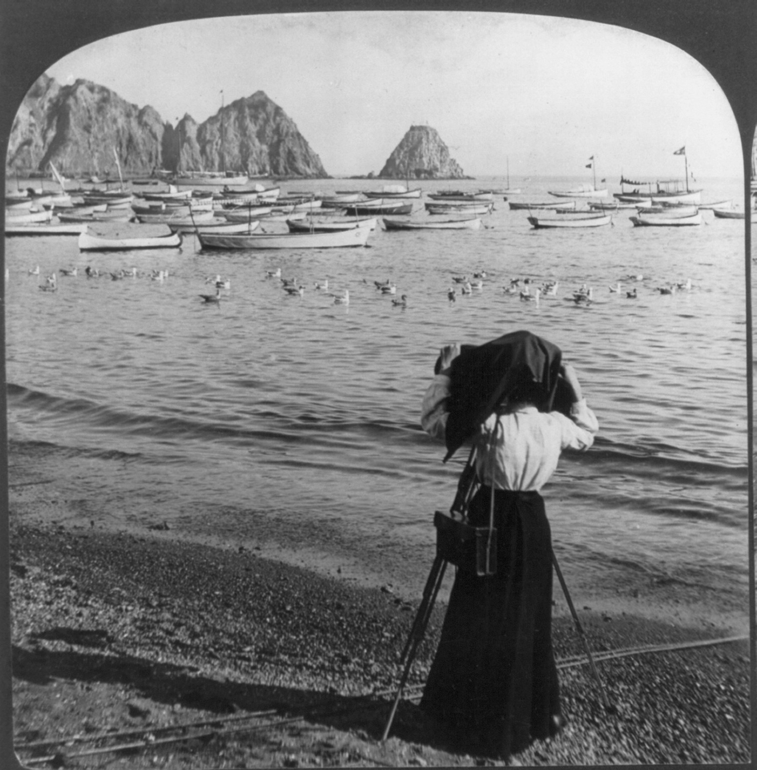 On the beach, Avalon Bay, Catalina Island, Calif., N. Bennington, Vt. : H.C. White Co., c1906. — historic photograph