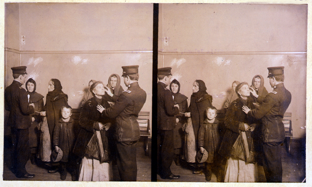 [Physical examination of female immigrants at Ellis Island, New York City], c1911. — historic photograph
