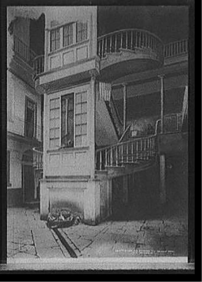 Court and stairway, Old Orleans Hotel, New Orleans, La., c1906. — historic photograph