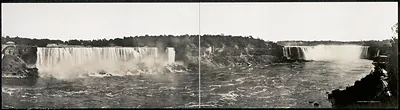 Panoramic photograph of Niagara Falls with rapids
