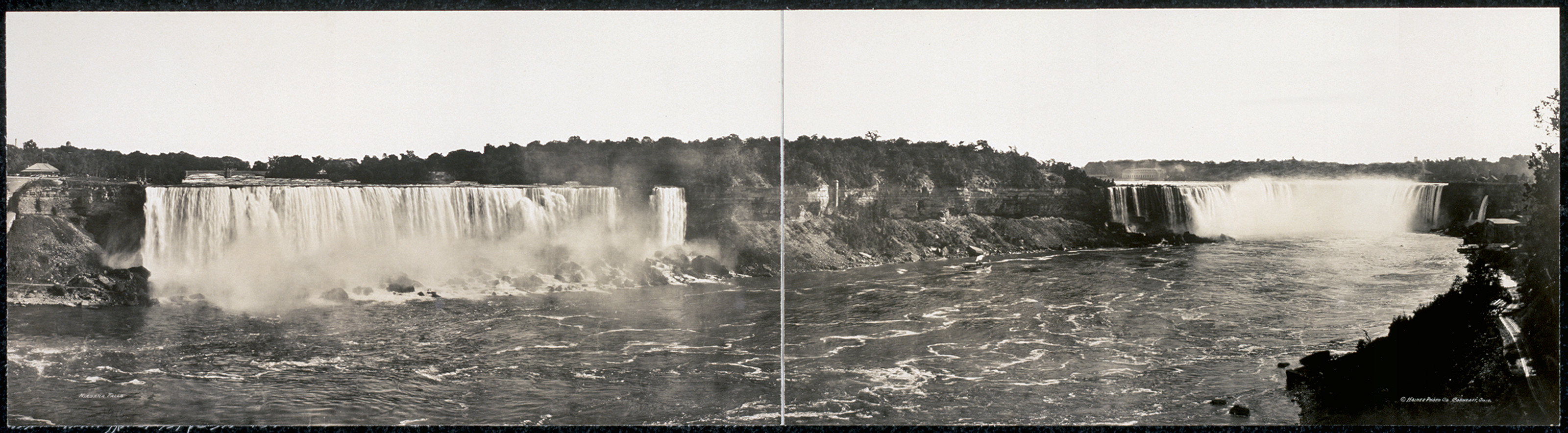 Panoramic photograph of Niagara Falls with rapids — historic photograph