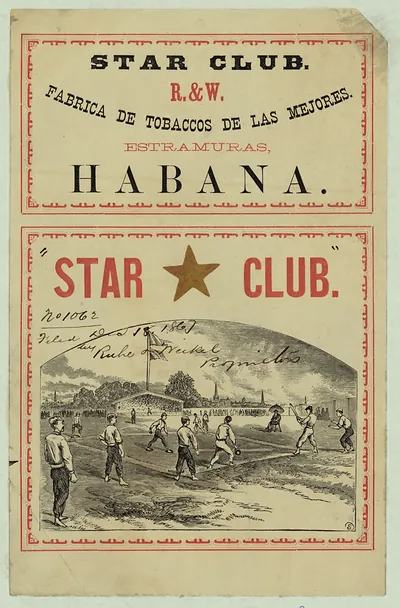 Star Club tobacco label with baseball engraving, Habana
