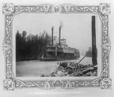 [U.S. Army Corps of Engineers operation to remove obstacles from the Red River in Louisiana, 1873]: Pl. 107 - Steamer Bryerly entering Red River through Sale & Murphy's Canal