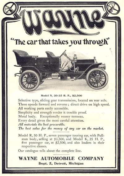 Wayne Automobile Company advertisement for Model N touring car
