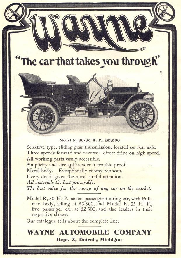 Wayne Automobile Company advertisement for Model N touring car — historic image