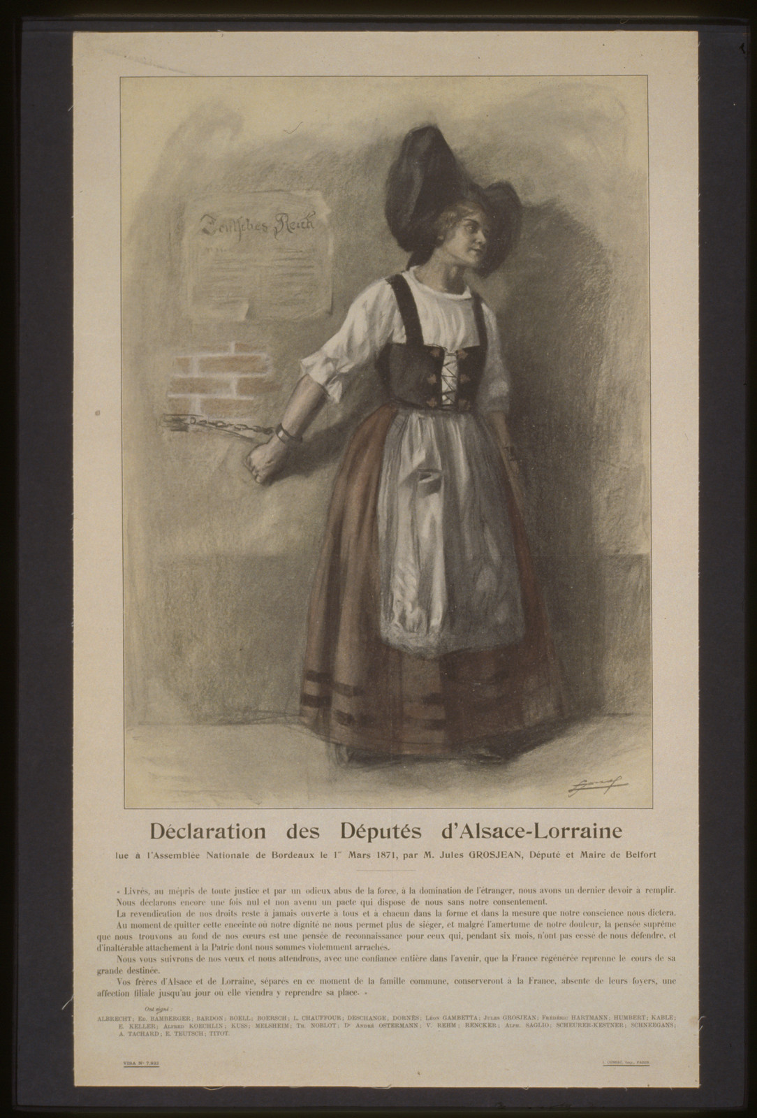 Deacuteclaration des deacutepudoets dAlsace-Lorraine lue aacute lAssembleacutee Nationale de Bordeaux le 1er mars 1871 . . ., 1914 — vintage poster