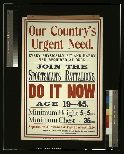 Our country's urgent need. Every physically fit and hardy man required at once. Join the Sportsman's Battalions. Do it now / W. Straker, Ltd., Printers, 13, Coventry Street, Piccadilly, W.