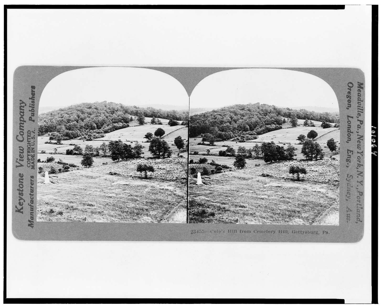 Culp's Hill from Cemetery Hill, Gettysburg, Pa., Meadville, Pa. : Keystone View Company, c1923. — historic photograph