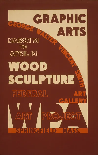 Graphic Arts WPA poster, Wood Sculpture exhibition, Springfield Mass.