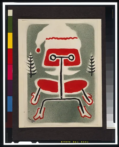 [Christmas card with Eames chair as Santa Claus]