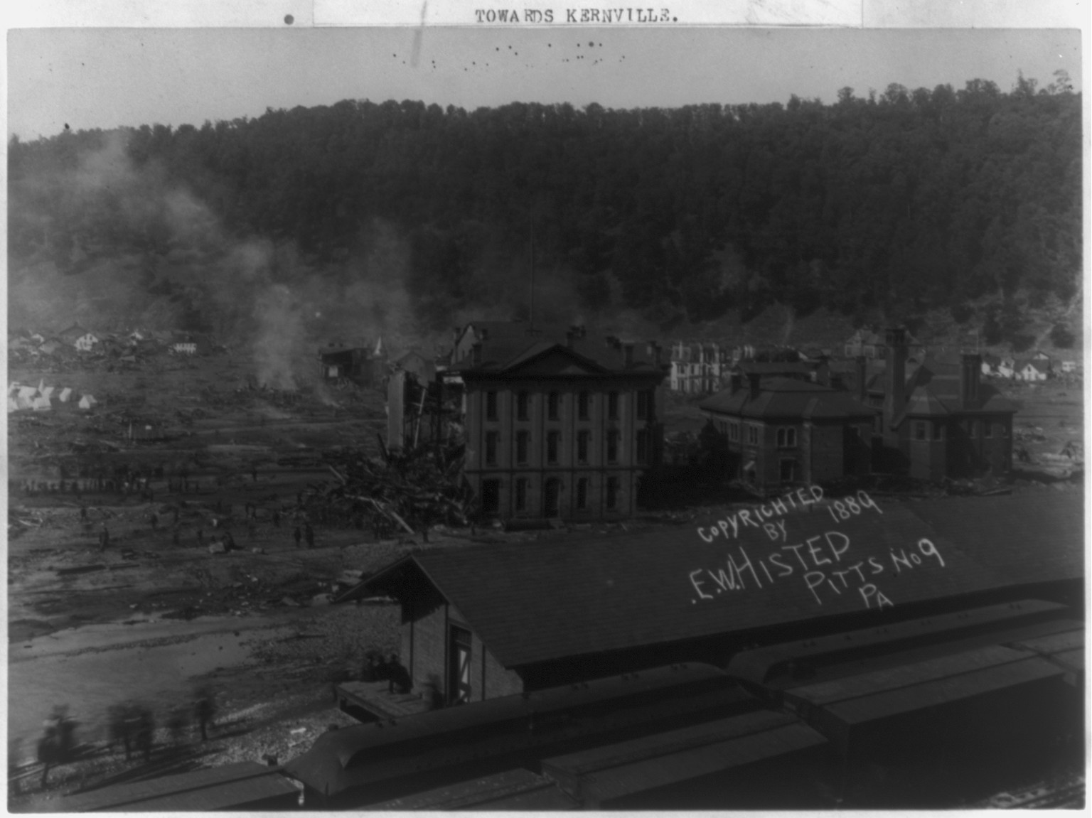 Cambria Company's store looking towards kernville, Johnstown Flood, May 31st, 1889, c1889. — historic photograph