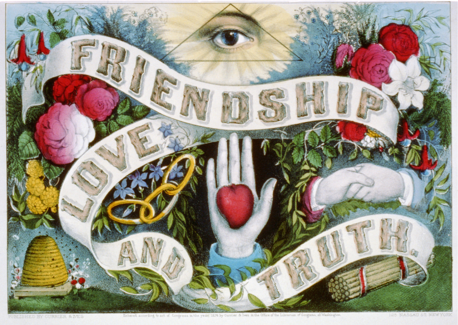 Friendship love and truth, New York : Published by Currier & Ives, c1874. — antique lithograph