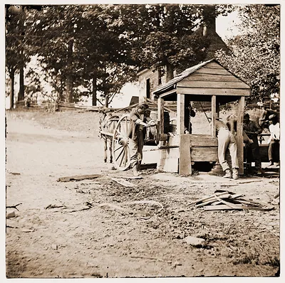 Fredericksburg Virginia. Soldiers drawing water from a well. Army of the Potomac