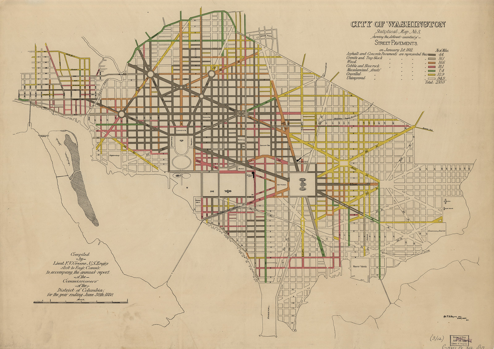 City of Washington Statistical Map No. 3, Street Pavements, January 1st 1882 — antique map