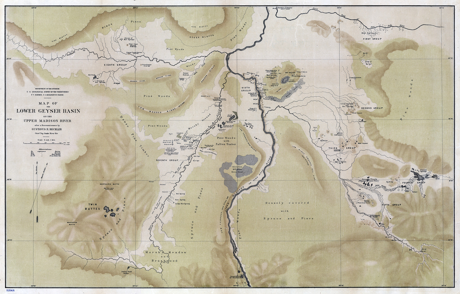 Map of the Lower Geyser Basin of the Upper Madison River, 1872 — antique map