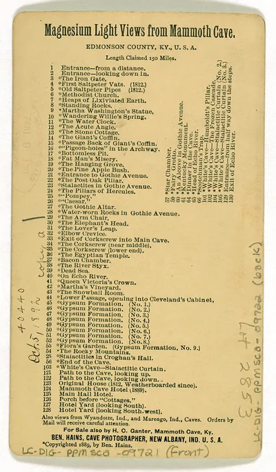Magnesium Light Views from Mammoth Cave, Edmonson County, Kentucky list card