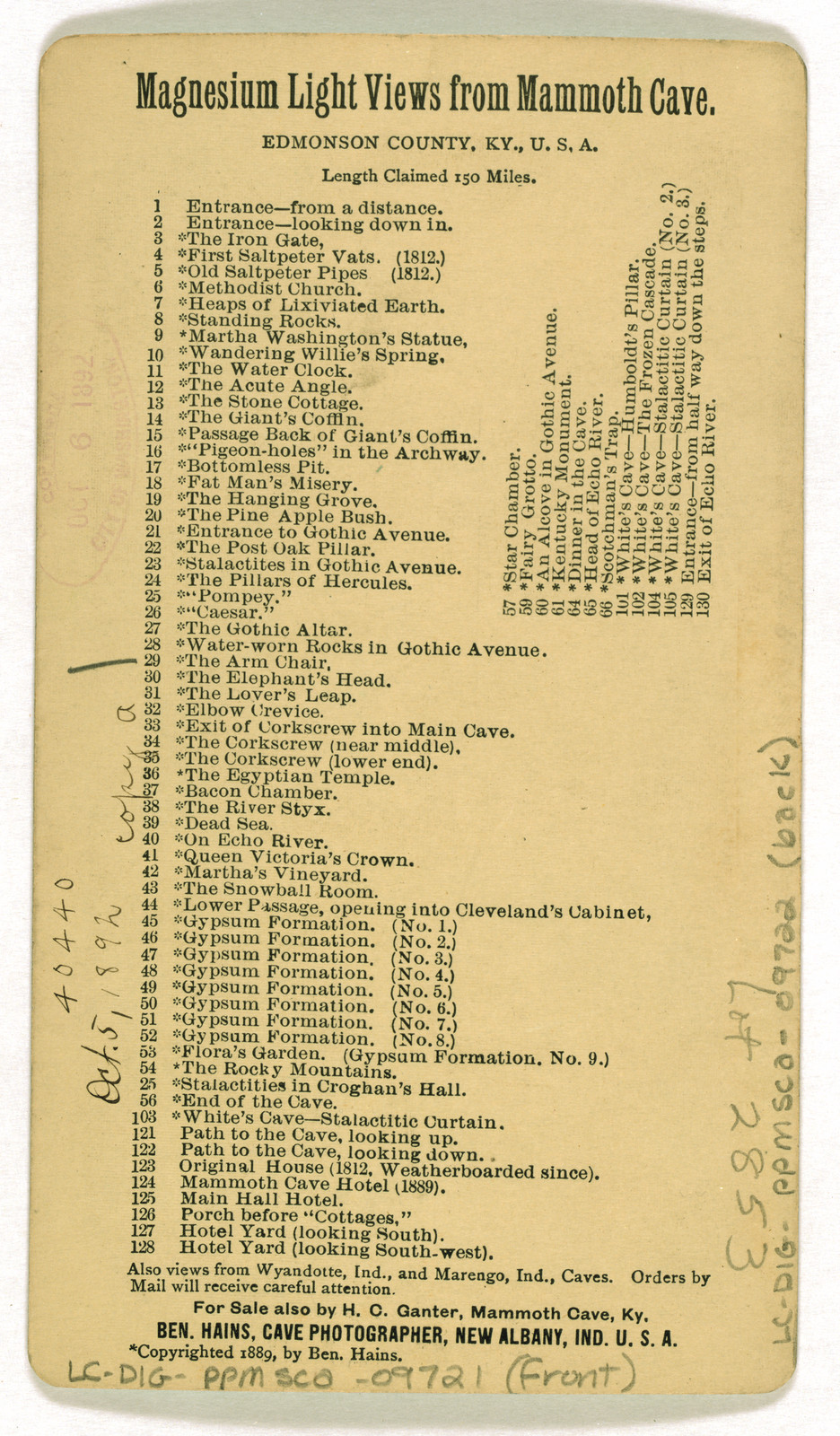 Magnesium Light Views from Mammoth Cave, Edmonson County, Kentucky list card — historic image