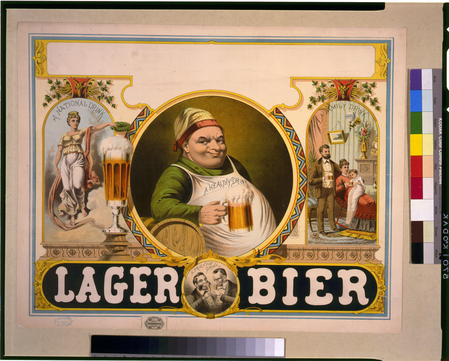 Lager bier / J.Z.(?) Wood ; Mensing & Stecher, lithographers., c1879. — antique lithograph