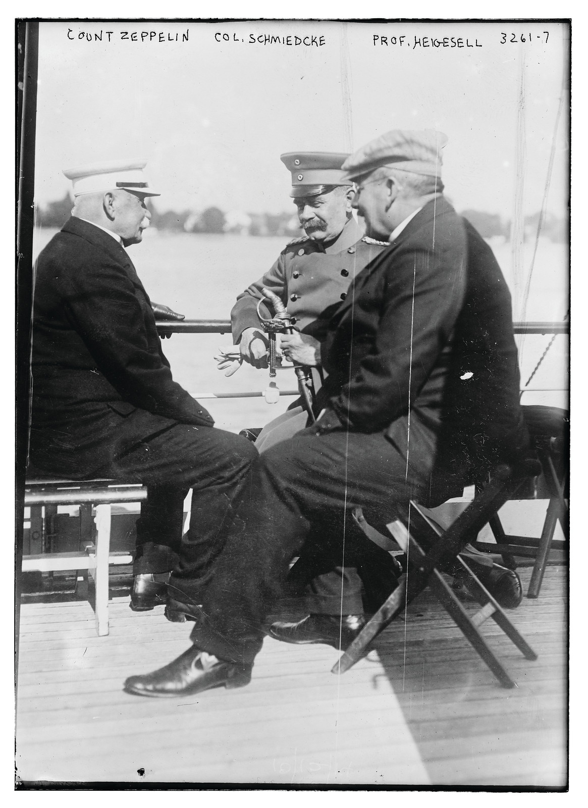 Count Zeppelin, Col. Schmiedcke, Prof. Heigesell, n/a — historic photograph