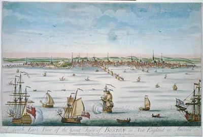 A south east view of the great town of Boston in New England in America / I. Carwitham sculp.