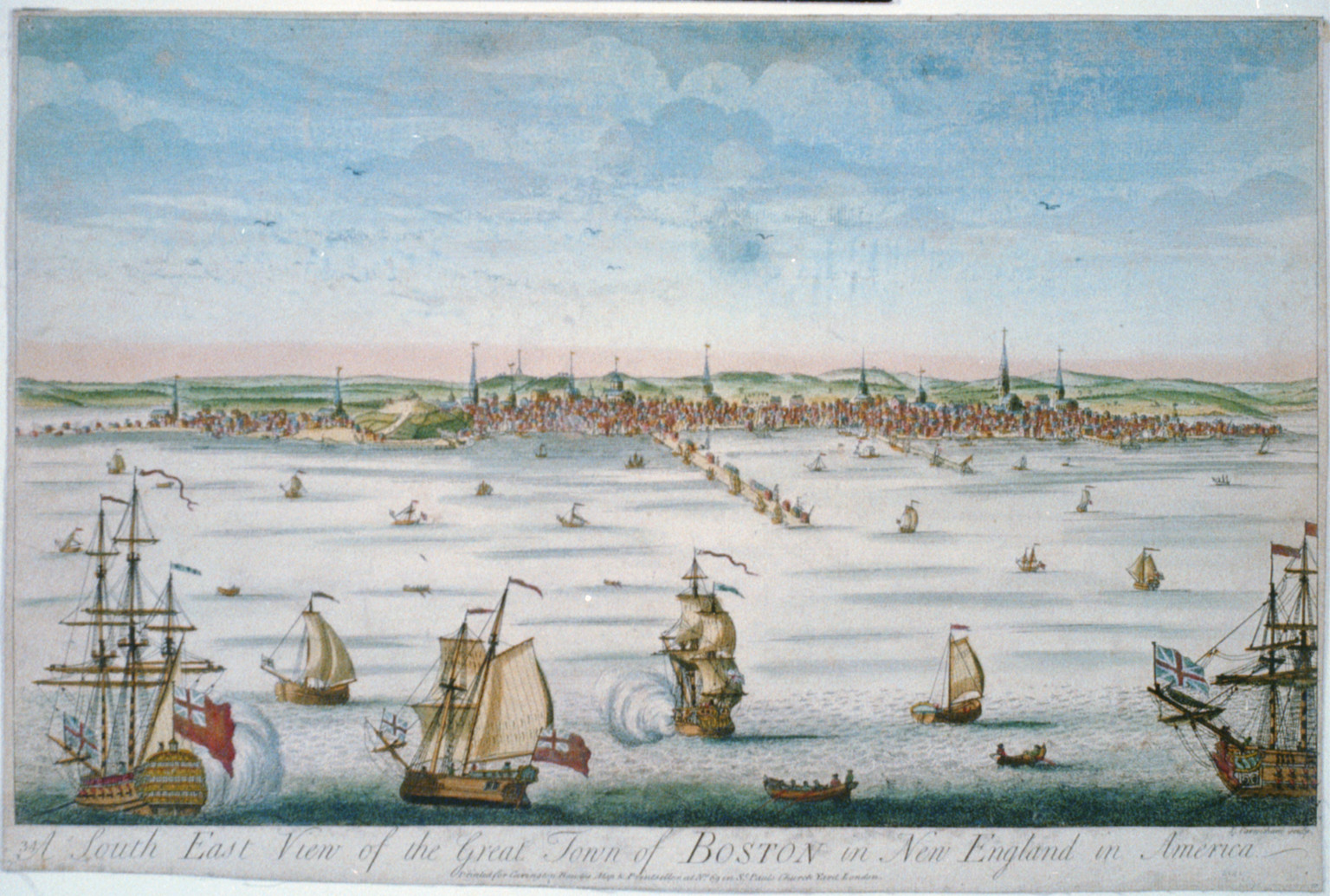 A south east view of the great town of Boston in New England in America / I. Carwitham sculp., [between 1730 and 1760?] — historic print