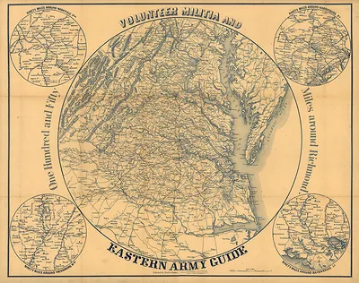 Volunteer Militia and Eastern Army Guide, map with circular insets