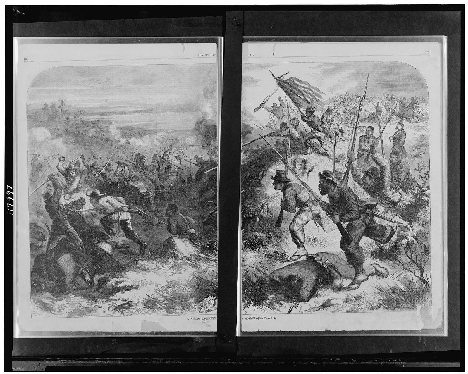 A Negro regiment in action / Th. Nast., 1863 — antique engraving
