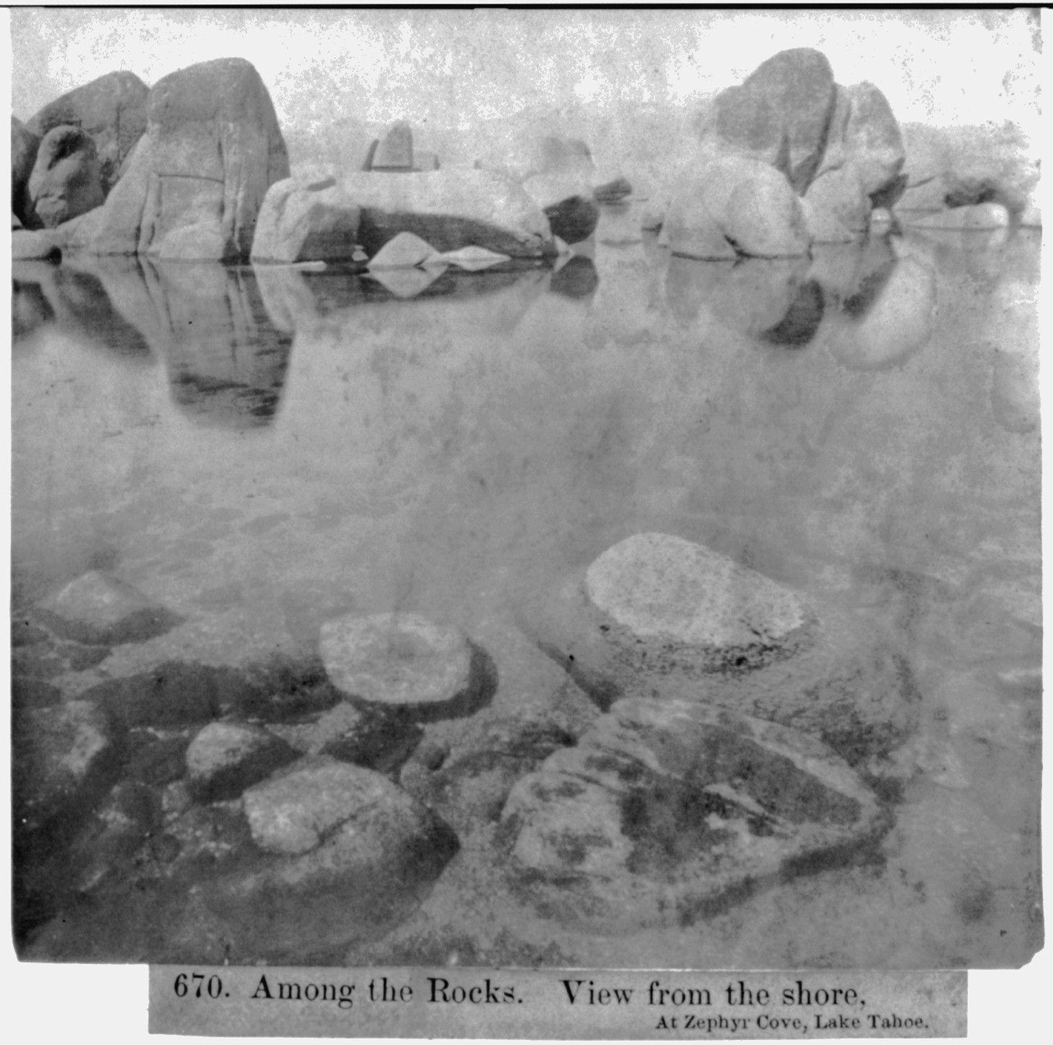 Among the Rocks - View from the shore, at Zephyr Cove, Lake Tahoe, [published 1866] — historic photograph